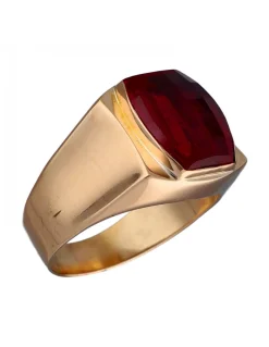 Sello de Oro amarillo con diseño Cuadrado y Rubí