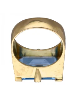 Sello de Oro amarillo con diseño cuadrado y piedra Aguamarina