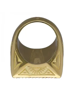 Sello de Oro amarillo con diseño triangular Iluminati, Ojo con Zafiro y Triangulo de Rubíes