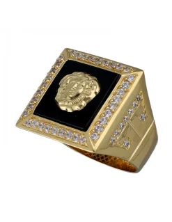 Sello de Oro amarillo con diseño cuadrado, Ónix, cara de Medusa y triangulo de Circones