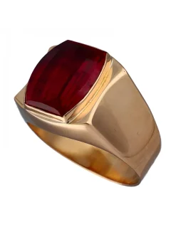 Sello de Oro amarillo con diseño Cuadrado y Rubí