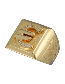 Sello de Oro amarillo con diseño cuadrado, signo de Euro y Circonitas