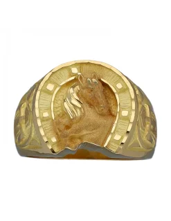 Sello de Oro amarillo con diseño de cabeza de Caballo y Herradura