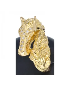 Sello de oro amarillo de 18 Kl con diseño de caballo y circonitas