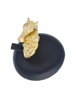 Sello de oro amarillo de 18 Kl con diseño de caballo y circonitas
