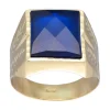 Sello de Oro amarillo 18K con diseño cuadrado y Piedra Sintética azul