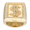 Sello de Oro amarillo 18K con diseño cuadrado, Signo de Dólar y Circonitas
