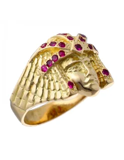 Sello de Oro amarillo 18K con diseño de Esfinge y Piedras Sintéticas