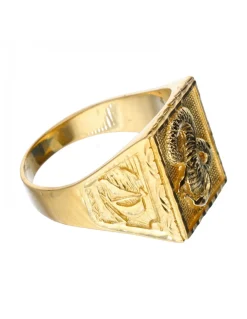 Sello de oro amarillo 18K con diseño cuadrado cobra y barcos