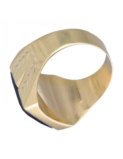 Sello de Oro amarillo 18K con diseño cuadrado y Piedra Sintética azul