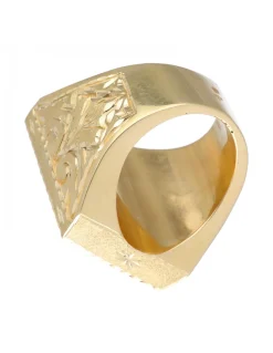 Sello de Oro amarillo 18K con diseño cuadrado, Signo de Dólar y Circonitas