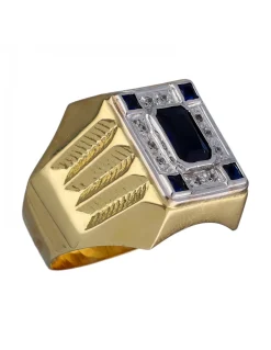 Sello de Oro amarillo y blanco con diseño cuadrado, Circones y Zafiros