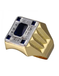 Sello de Oro amarillo y blanco con diseño cuadrado, Circones y Zafiros