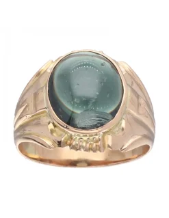 Sello de oro rosado 18K con diseño y piedra sintética